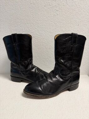 Justin Boots Black Leather Western Cowboy Boots Men’s 10